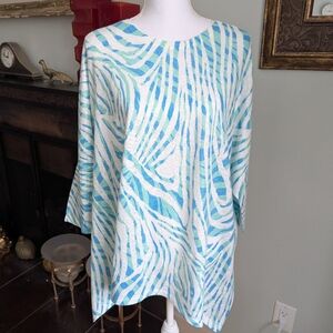 Atelier5 Gozde Yilmaz One Size Loose Tunic Cotton Dolman SLV GreenBlue Zebra 147